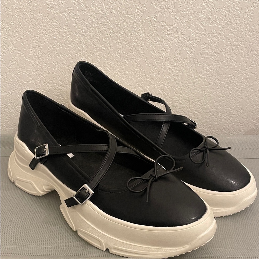 Steve Madden Black and White Platform Mary Jane Sneakers